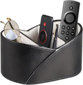 YAPISHI Leather Remote Control Holder for Table,TV Remotes Caddy 3 Grid Desk Organizer and Accessories Storage for Controllers/Stationery/Supplies, Modern Decorations for Living Room Nightstand Black