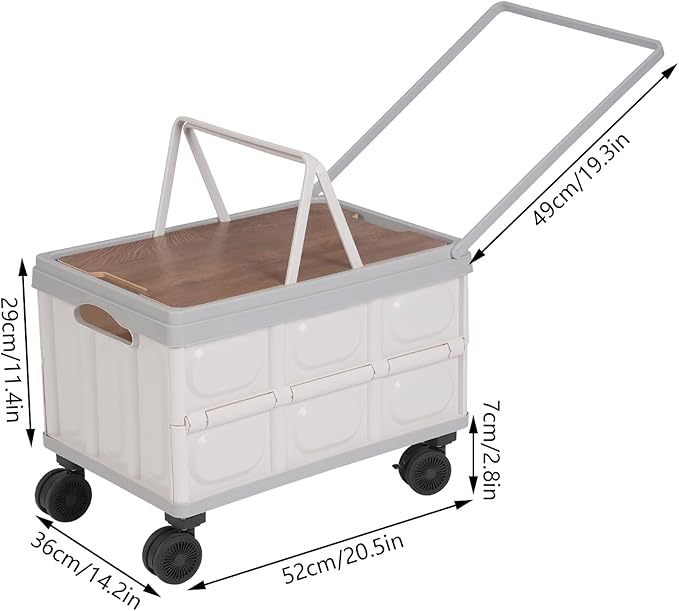 Collapsible Storage Carts, Movable Utility Cart, Camping Storage Bins, Multi-Functional Storage Trolley w/Wheels, Storage Handcart for Kitchen/Bedroom/Office for Books/Toy/Tools (Grey)