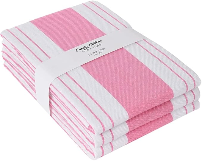 Stripe Kitchen Towels Decor Mordern Design Centreband Dish Towels Boho Stripe Absorbent Festive Gift Set of 3 Pantry Reusable Kitchen Dish Towel|Easter Spring Decor 18x28 Inch Pink