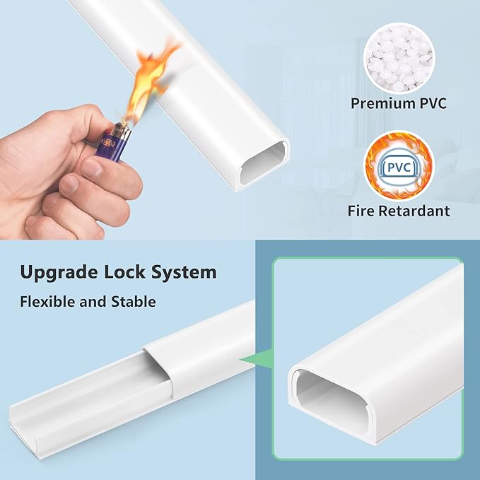 ZhiYo Cable Hider Raceway Kit, Cord Hider for TV on Wall, Paintable Cord Cover Channel, Wire Hiders for Wall Mounted TV in Home Office, 0.95in (W) x 0.47in (H), White