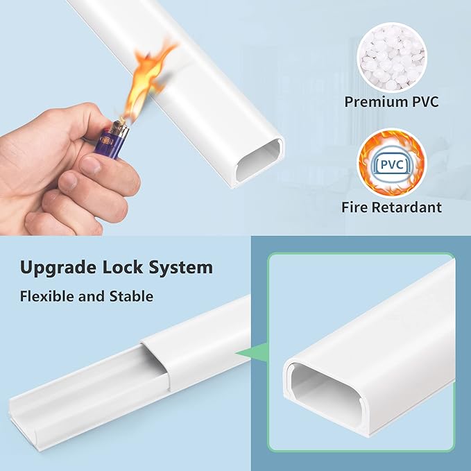 Cable Hider Raceway Kit, Wire Hiders for TV on Wall 68in (4X L17in), Paintable Cord Cover Channel, Cord Hider for Wall Mounted TV in Home Office, W0.95in X H0.47in, Black