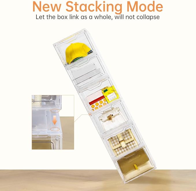 Freebat 10 Pack Closet Organizers and Storage,Clear Stackable Plastic Storage Bins with Lids Magnetic Doors,Clothes Organizers and Storage,Plastic Craft Containers for Wardrobe Kitchen Bathroom Office