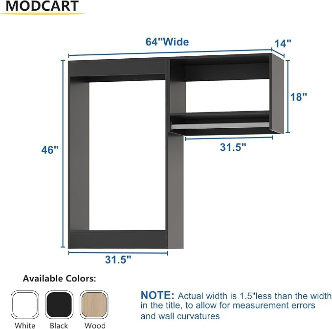 64" Wide Modular Closet Organizer System With Hanging, Wood Tower Storage for Walk In Closets, Wall Mounted Wardrobe Kit, Bedroom, Black