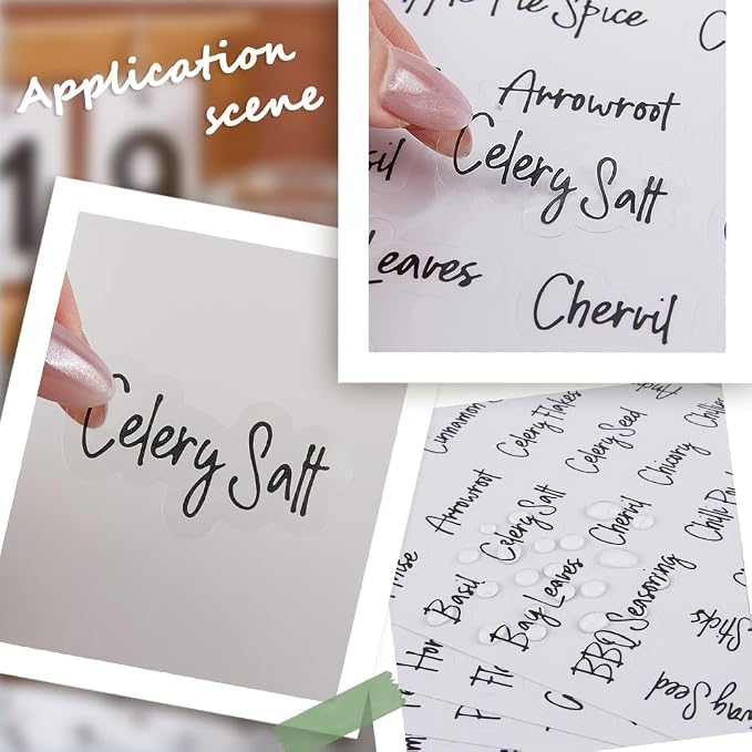 2196Pcs Seasoning Stickers Labels White Spice Name Labels Preprinted Black Cursive Font Words PVC Adhesive Waterproof Tags Decals for Kitchen Food Box Bottles Seasoning Containers