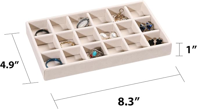 Frebeauty Jewelry Trays for Drawer,Set of 6 Jewelry Organizer and Storage | Velvet Material,Earring Holder Organizer,Stackable Jewelry Display for Vanity,Drawer Inserts for Rings,Studs,8.3×4.9 inch