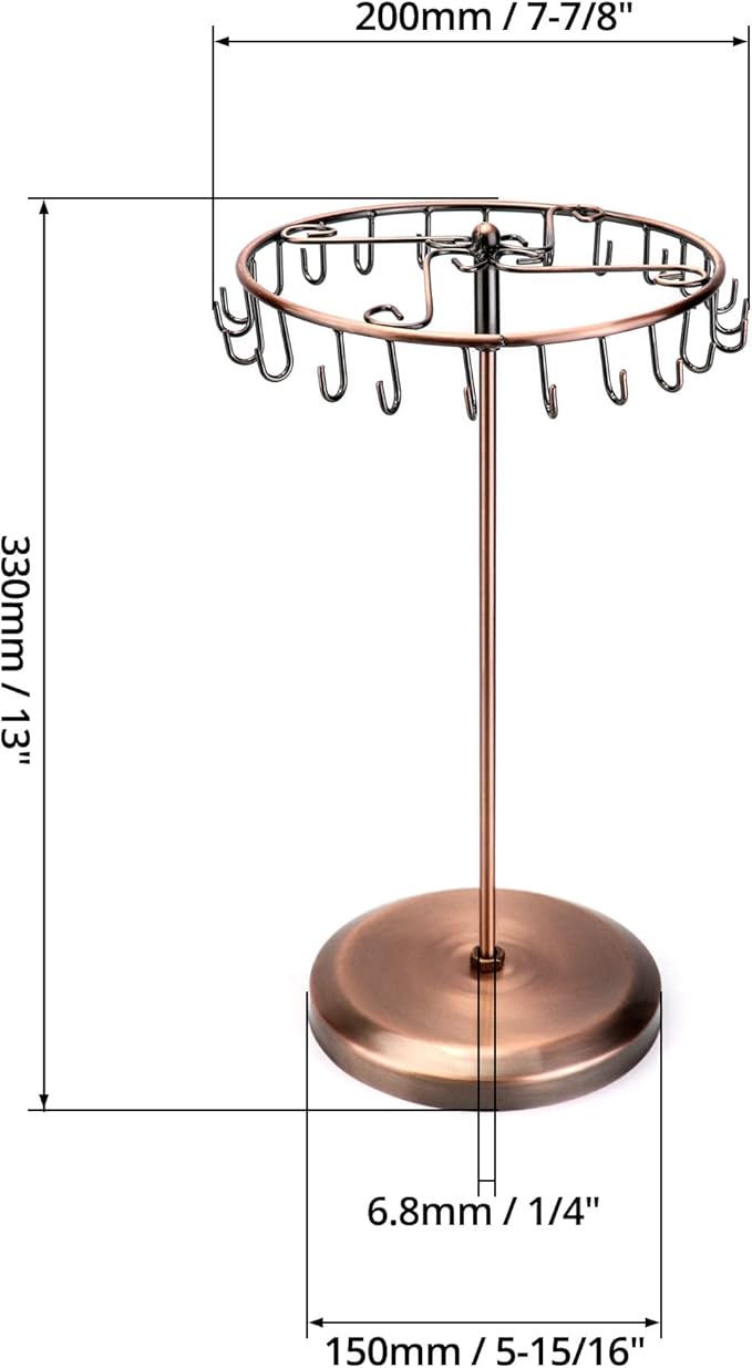 QWORK Spinning Jewelry Tree Display Stand, Jewelry Organizer with 23 Hooks, Brass