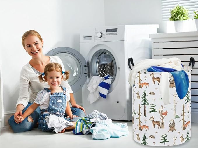 Kids Laundry Hamper,Animal Laundry Basket Collapsible Woodland Storage Baskets for Home Decor,Office,Home Organizer,(Woodland animal