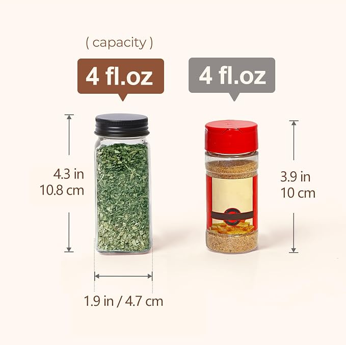 ComSaf Glass Spice Jars with with Labels 4 oz 24 Pack Small Square Bulk Set | Empty Containers, Seasoning Herb Powder, Salt Pepper Chili, Spice Rack Organization, Kitchen Cabinet Storage, Funnel Included