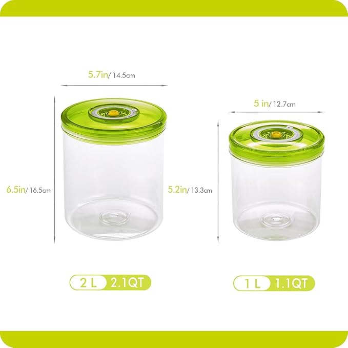 Coffee Canister, 2Pcs Vacuum Seal Containers, Airtight Kitchen Food Storage Container, for Grounds Coffee Bar Accessories, Beans, Tea, Flour, Cereal, Sugar, 2.1QT+1.1QT