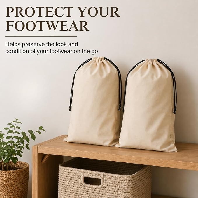 3 Pack Shoe Bags for Travel, Drawstring Portable Shoe Bags for Storage, Travel Essential Cotton Footwear Laundry Bag For Men & Women, Dustproof Reusable Organizer Bags for Sneakers: 15"x12"