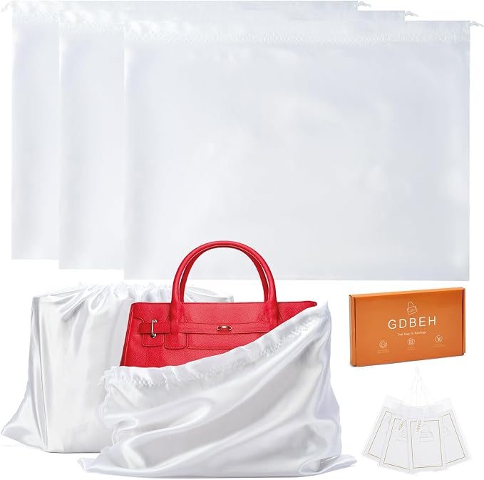 3‑Pack Drawstring Dust Bags with ID Labels | Silk Dust Covers, Handbags, Purses
