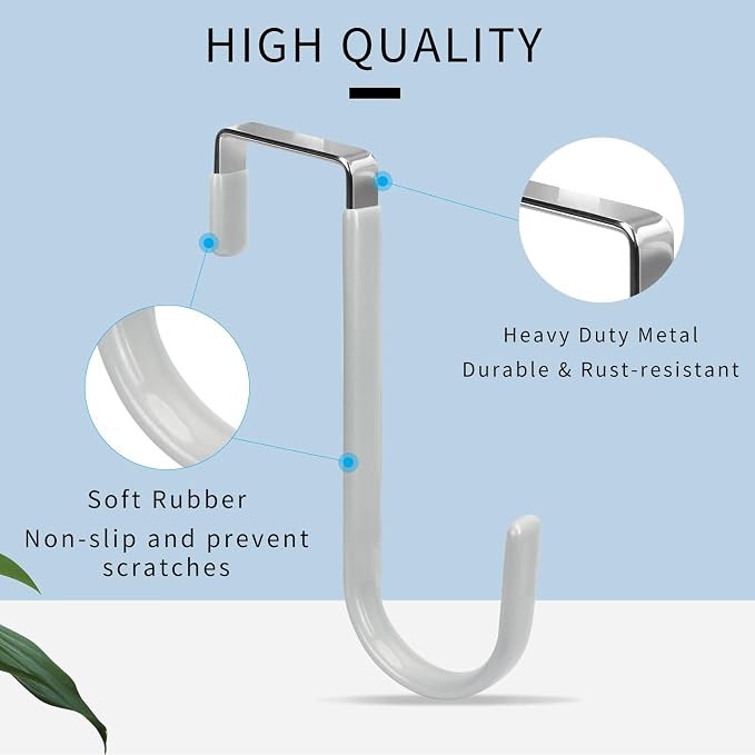 FYY Over the Door Hooks, Single-Hanger 4 Pack, Fits Doors 1 3/8" Silver | Heavy Duty Metal, Hold 20lbs, Rubber-Coated, No-Drilling, for Bathroom Dorm, Hanging Towels Clothes Hats Bags Coats Wreaths