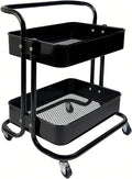 2 Tier Rolling Utility Cart with Wheels All-Metal Short Pantry Cart Under Desk Storage Trolley with Handle, Small Rolling Storage Shelf for Small Space Kitchen Laundry Room Bathroom, Black