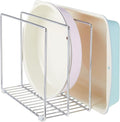 mDesign 3 Slot Tray and Pan Rack — Metal Wire Rack for Pantry and Kitchen Storage — Freestanding Pan Lid Holder Also for Baking Trays and Crockery – Silver