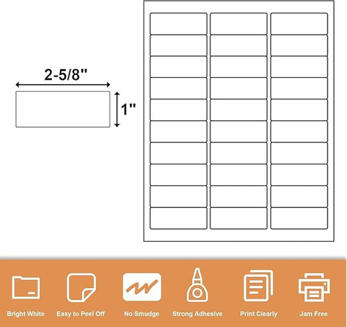 1" X 2-5/8" 30 Up Mailing Labels for Laser/Inkjet Printer, Address Labels, Shipping mailing Labels, 30 per Sheet Return Address Labels (25 Sheets - 750 Labels)
