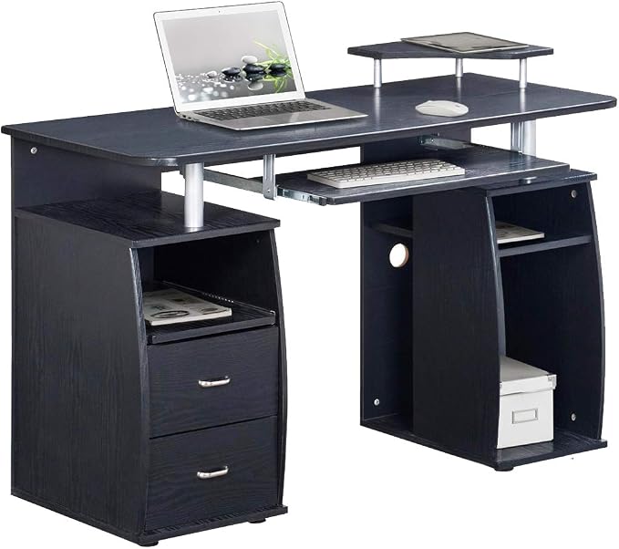 Techni Mobili 47" Computer Desk w/Drawers,Storage & Printer Shelf,Espresso | 47" desk with drawers, printer shelf, pull‑out keyboard tray, open storage, sturdy frame, spacious workstation home office