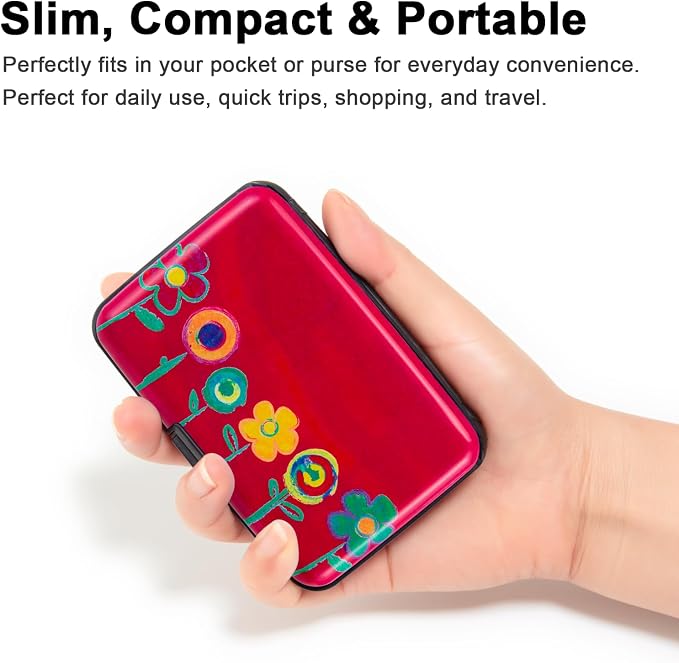 Credit Card Holder, Metal Card Wallet RFID Blocking Mini Slim Aluminum Business Hard Card Case for Women Men (Painting Flowers)