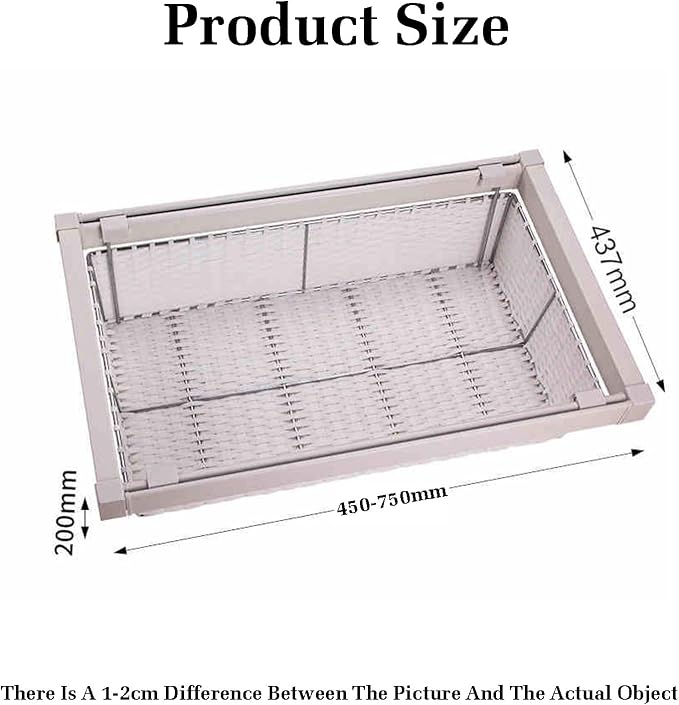 Pull Out Cabinet Storage Basket,Wardrobe Storage Organiser,Stackable Detachable Baskets Closet Storage Box,for Kitchen Office Wardrobes Cupboard Storage(White,437x20x480mm)
