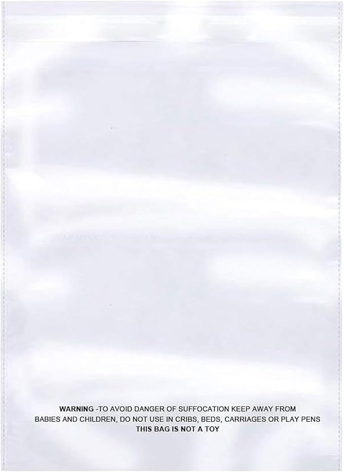 500 Count Combo Pack Warning Bags - 6x9, 9x12, 10x13, 11x14, 14x19 Inch Self Seal Celar Poly Bags with Suffocation Warning with Reclosable for Packaging, Clethes