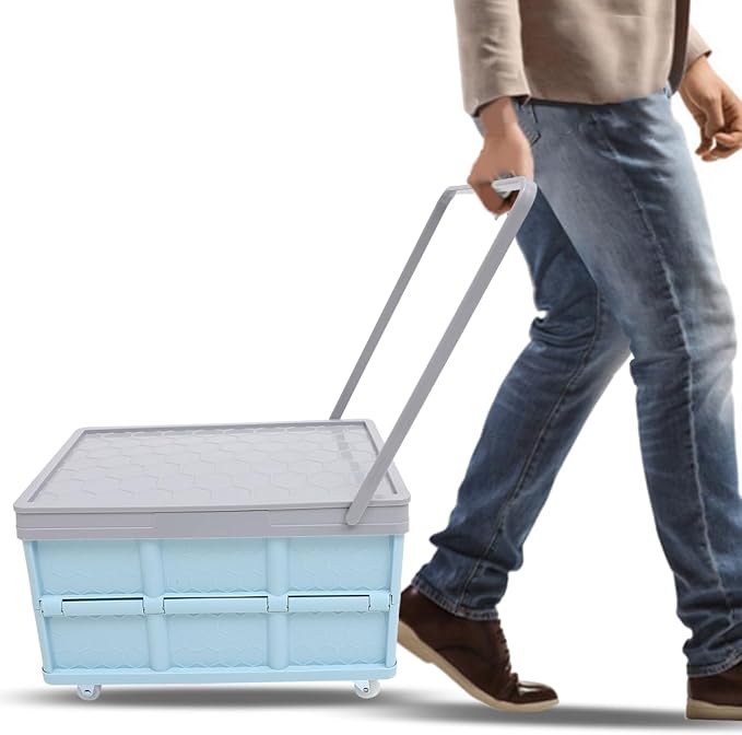 Collapsible Storage Bins with Lids, Folding Plastic Stackable Utility Crates 30L, Plastic Tote Storage Box Container Stackable Folding Utility Crates for Clothes Books Snack Shoe and Grocery Storage
