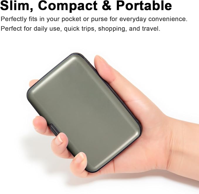 Credit Card Holder, RFID Blocking Metal Card Wallet for Women Men Slim ID Card Holders Protector Aluminum Business Hard Case (Grey)