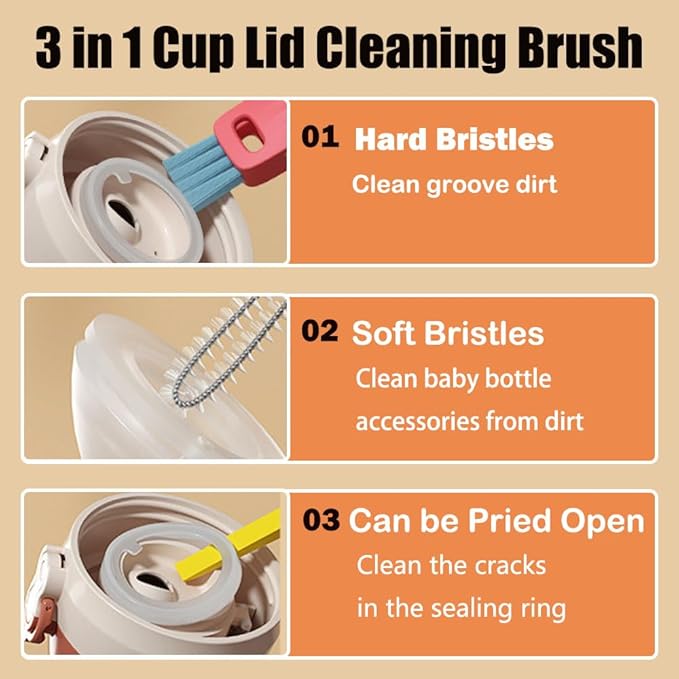 3 in 1 Cup Lid Cleaning Brush, Crevice Cleaning Brush for Bottle Gap Tight Spaces Cup, 3 in 1 Multifunctional Cleaning Brush Lid Cleaner Brush, Portable Cup Lid Cleaner with Brush for Home Kitchen