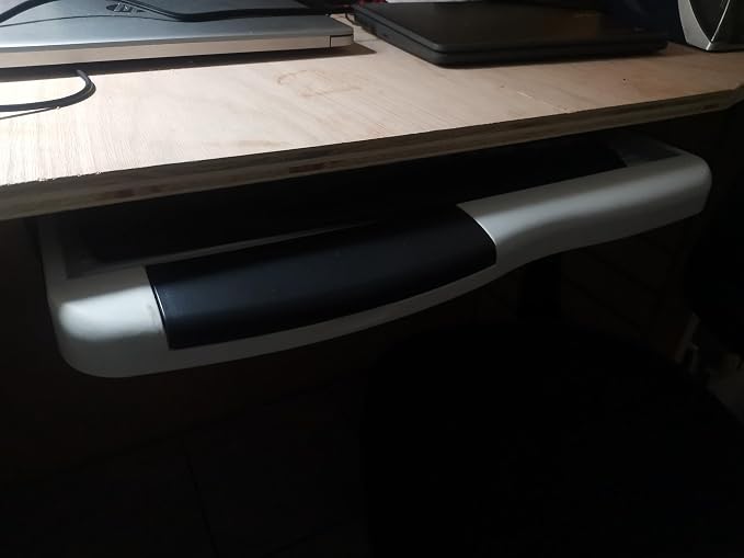 Corner Sliding Computer Adjustable Stand Office Keyboard Platform Tray | Drawer with Pen Box, Under Desktop Organizer