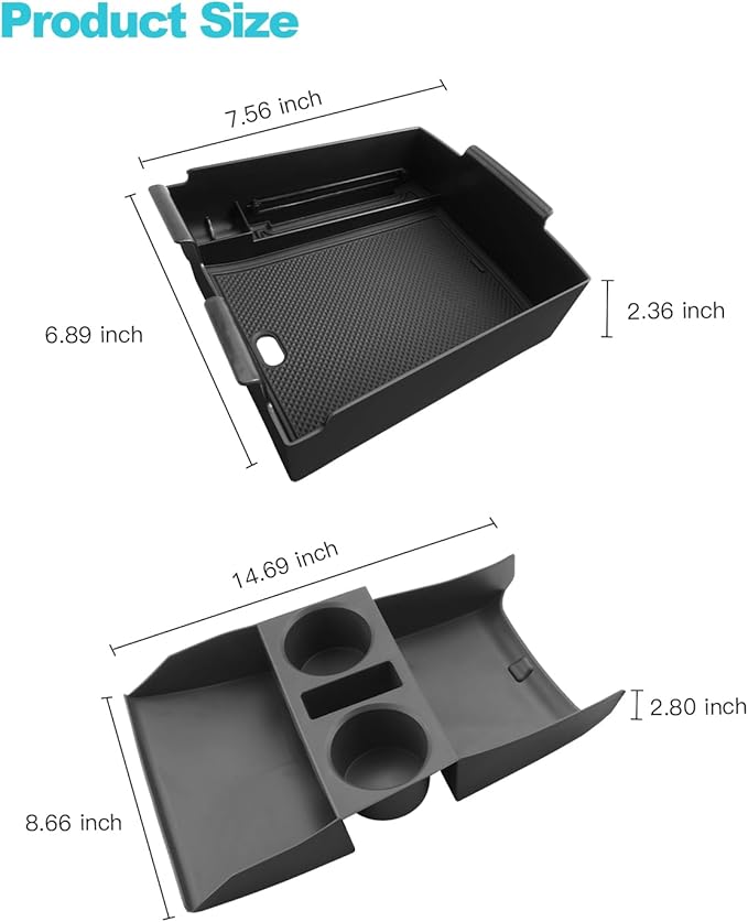 CDEFG 2Pcs Lower Center Console Tray Floor Console Organizer with Cup Holder Compatible with 2025 2026 Hyundai Tucson Limited Accessories Middle Console Storage Box