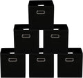 Yunkeeeper storage bins Cubes, Fabric Cube Organizer with Handle, Foldable Cube Bins for Cloth or Accessary Storage, 11x11x11, Set of 6, (black)