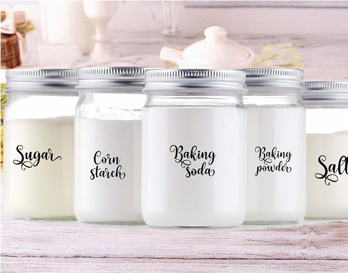 Pantry Organization Labels, Pantry Labels for Jars Containers Set of 7, Black Script Font, Common Baking Ingredients AG 11025