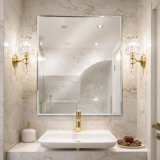 Head West Spectrum Modern Rectangular Mirror, Chrome Finished Stainless Steel Framed Bathroom Mirrors for Over Sink & Living Room, Hallway, and Entry Way - 24" x 30"