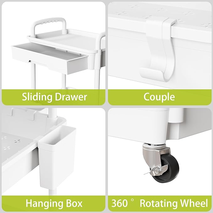 Sorgion 5 Tier Rolling Cart Organizer,Bathroom Cart Organizers with Wheels Laundry Room Organization Mobile Shelving Unit Utility Cart Storage Shelves Multi-Functional for Office, Home(White)