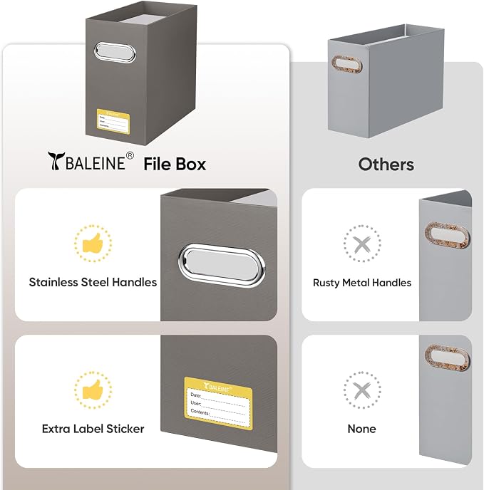 BALEINE File Organizer Box, Cardboard File Folder Organizer with Handle for Letter Size, Portable Collapsible Hanging Filing Box for Home Office Document Storage (1 Pack, Brown)