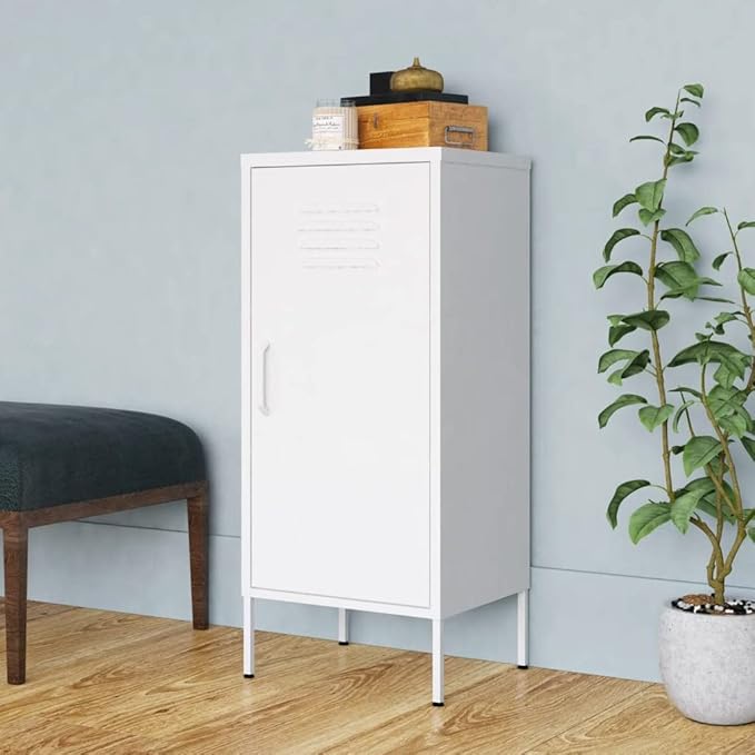 White Steel Storage Cabinet with Adjustable Shelves, Modern Minimalist Design for Home Organization and Display, 4-Piece Set for Living Room or Bedroom