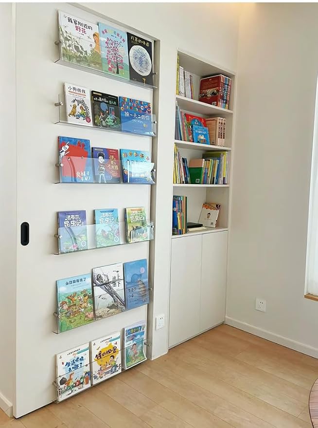DuvinDD 2 Pack Acrylic Magazine Holder Rack Brochure Holder Wall Mount 24 inch Clear Hanging Magazine Rack Floating Bookshelf for Literature Pamphlet Organizer for Room Office, with Mounting Kit