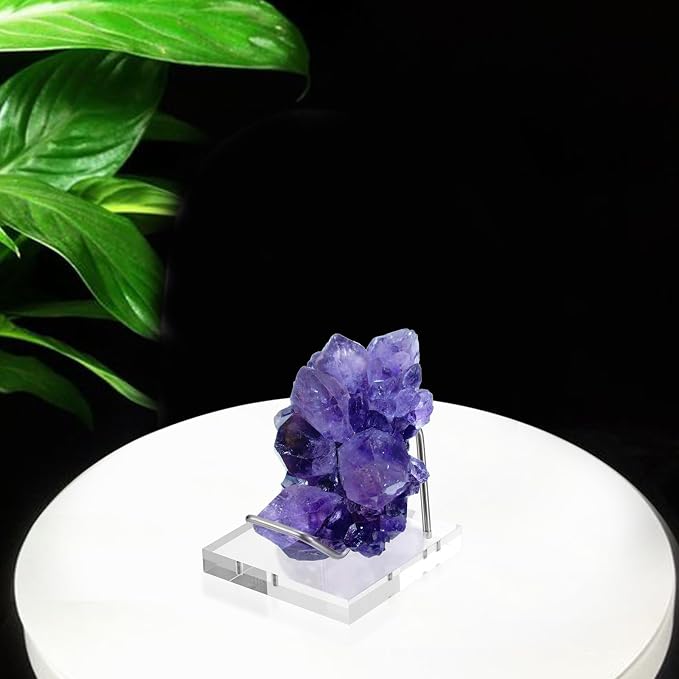 Hipiwe Metal Display Stand with Acrylic Base - Small Easel Stands for Geodes Rock Mineral Agate Fossil Coral Crystals Seashell and Small Collectibles, Silver Business Card Holder Stand