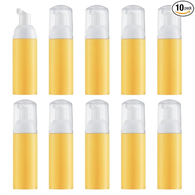 Tekson 10PCS Soap Foam Bottle (2 oz), Empty Travel Foaming Lash Shampoo for Cleanser, Dispenser (Yellow Pump)