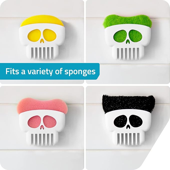 PELEG DESIGN Brain Drain White Skull Sponge Holder for Kitchen, Bath, or Sink, Drains and Dries All Types of Sponges, 1 Sponge Included