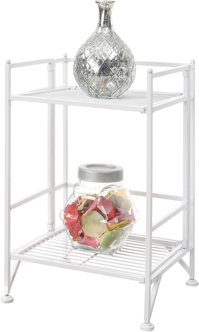 Convenience Concepts Xtra Storage Shelves - 2 Tier Folding Metal Organizer Shelf for Office, Closet, Laundry Room, Garage, Kitchen, Bathroom, & Bedroom, No Tools Assembly, White