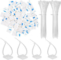 100 Pack 1.1 inch Zip Tie Adhesive Mounts Self Adhesive Cable Tie Base Holders with Multi-Purpose Tie wire clips with screw hole,Anchor stick on wire holder with 8 inch zip ties（White）