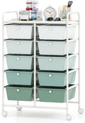 RELAX4LIFE Rolling Storage Cart with 10 Drawers - Craft Storage Cart w/Lockable Wheels, Utility Cart, Art Cart Organizer for School Studio Office Home, Utility Cart on Wheels (Gradient Green)