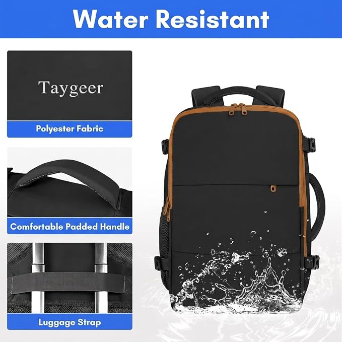 Taygeer Backpack for Women, Carry on Backpack with Laptop Compartment | Travel Laptop Mochila Carry On Luggage with Shoe Pouch, Airline Approved Personal Item Bag For Weekender Hiking, Black Khaki