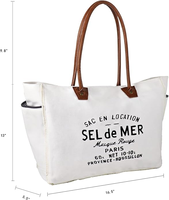Lamyba Sel De Mer Canvas HandBag Upcycled Canvas Leather Tote Bag