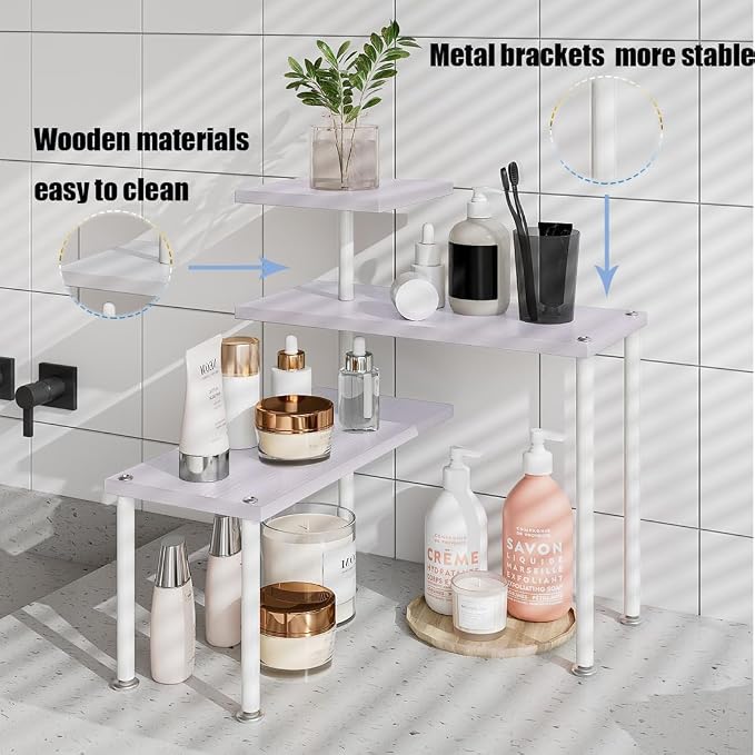 3-Tier Adjustable Countertop Organizer Corner Shelf | Countertop Organizer and Storage Rack for Kitchen, Bathroom, Over Sink, Coffee Bar, Spice Rack, Dresser Table