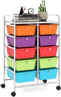 LDAILY 10 Drawer Rolling Cart, Storage Cart Organizer on Wheels, Drawer Cart with Metal Frame & Large Storage Capacity, Rolling Cart with Drawers for Living Room Classroom, Office