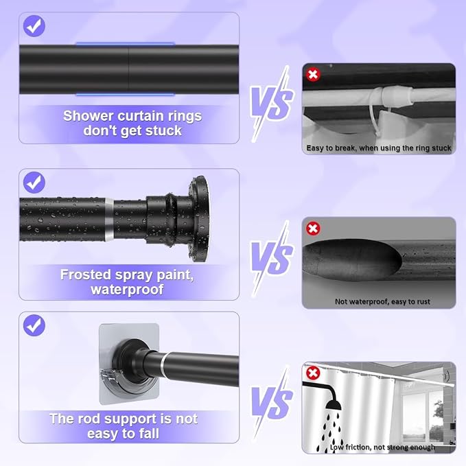 Small Tension Rod 18-32 Inches Black Shower Curtain Rod Heavy Duty Spring Short Tension Curtain Rod No Drilling Adjustable Shower Rod for Closet
