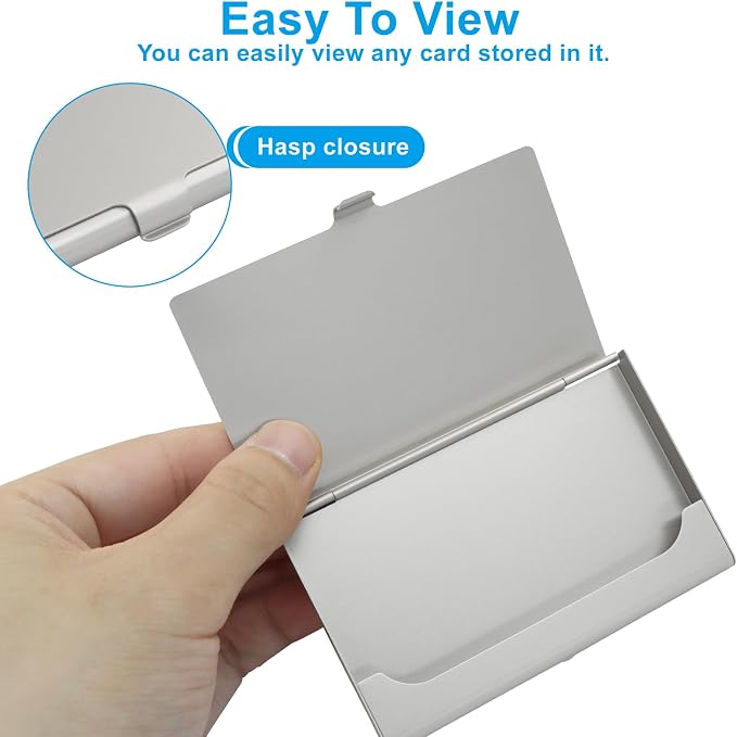 Slim Business Card Case, Silver, 2 Pack | Professional Pocket Metal Case, Buckle Closure, For Men and Women