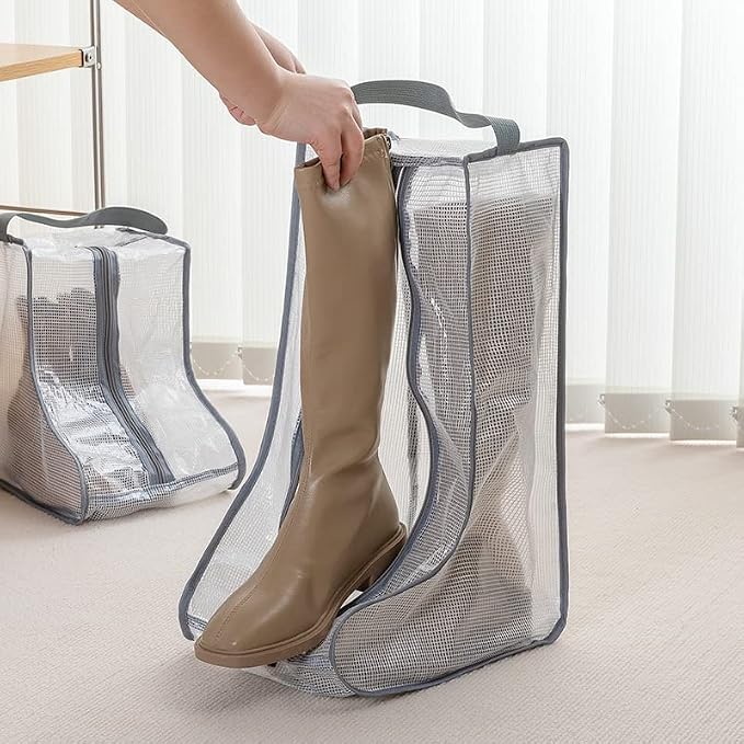 2 Set Black Edge Shoe Storage,Portable Short Boots & Tall Boots Storage | Protector Bag, Shoe Dust Bags & Sleeves for Travel,Clear Boots Cover, Shoes Packing Organizers for Adult Sneakers