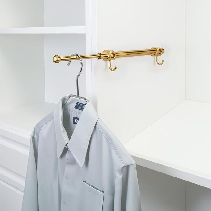 Valet Rod for Closet Pull Out with Hooks, Easy To Install (Brushed Gold, 14 Inch)