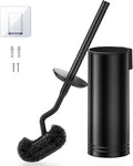 HAMITOR Toilet Brush and Holder Set: Stainless Steel Heavy Duty Bowl Cleaner Brush - Deep Cleaning Under Rim Curved Bristle - Space Saving Wall-Mounted for Home RV Bathroom Accessories Black 1 Pack